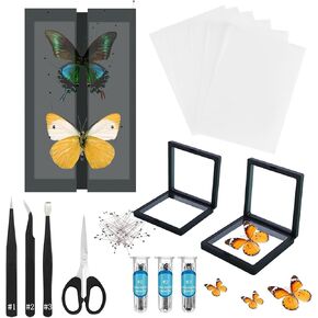 تتضمن مجموعة عينات الفراشة دبابيس، ولوحة تثبيت، وأدوات توزيع، وحقيبة عرض، وملصقات، وملقط، وحفظ وعرض عينات الفراشة. (طقم صندوق عرض PVC أسود) in Kuwait