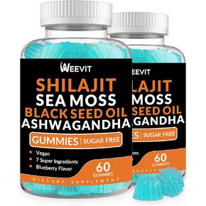 Shilajit Sea Moss Ashwagandha Gummies with Turmeric, Black Seed Oil, Vitamin C D for Men & Women, Shilajit and Ashwagandha Gummy, All in 1 Supplements for Immune, Absorption & Energy Support in Kuwait