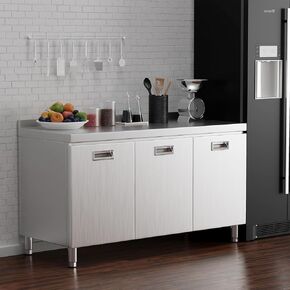 خزانة طاولة من الفولاذ المقاوم للصدأ ZZV للإعداد والعمل مقاس 21 × 66 بوصة، طاولة إعداد شديدة التحمل مع 4 أبواب قابلة للسحب، منضدة عمل تجارية مع خزانة للمطبخ، المطعم، الفندق، المرآب، والمستودع in Kuwait