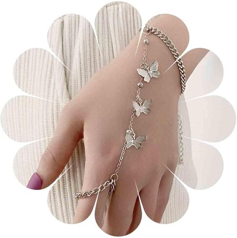 Punk Butterfly Finger Bracelet Butterfly Slave Chain Bracelet Gold Ring Chain Bracelet Vintage Curb Chain Bracelet Hand Chain Jewelry for Women in Kuwait