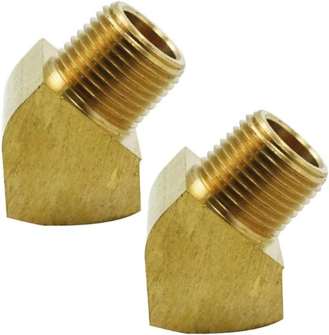 2Pcs Brass 45 Degree Street Elbow 1/2" Male NPT x 1/2" Female NPT Machined Hose Adapter Fitting for Air, Fuel, Oil, Water Pipe Connection, Pack of 2 in Saudi Arabia