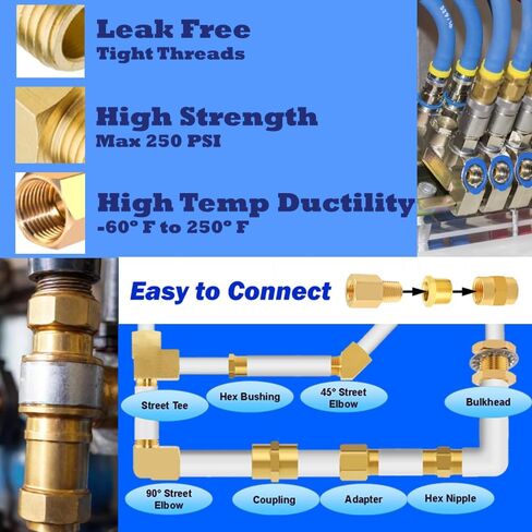 2Pcs Brass 45 Degree Street Elbow 1/2" Male NPT x 1/2" Female NPT Machined Hose Adapter Fitting for Air, Fuel, Oil, Water Pipe Connection, Pack of 2 in Saudi Arabia