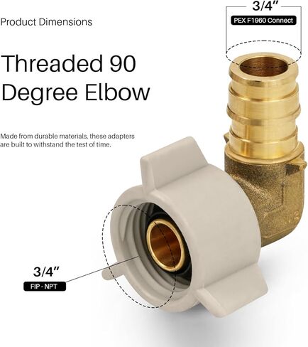 3/4" Pex x 3/4" FIP ملولب 90 درجة الكوع Pex-A، 1/2" توسيع Pex x 1/2" NPT محول الكوع، بدون محول نحاسي F1960 للاستخدام في اتصال أنابيب Pex-A in Kuwait