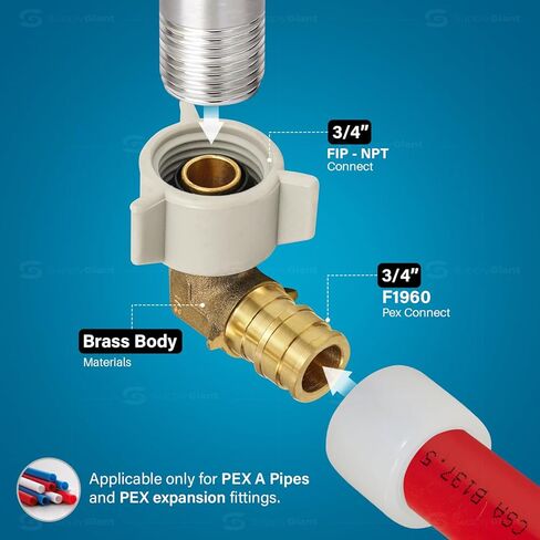 3/4" Pex x 3/4" FIP ملولب 90 درجة الكوع Pex-A، 1/2" توسيع Pex x 1/2" NPT محول الكوع، بدون محول نحاسي F1960 للاستخدام في اتصال أنابيب Pex-A in Kuwait