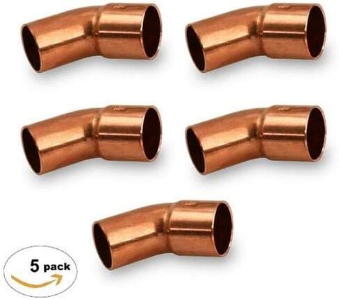 (عبوة من 5) مرفق HVAC من النحاس المطلي بزاوية 45 درجة، 3/4 بوصة × 3/4 بوصة OD، 5/8 بوصة اسمية، FTG × C - W03330 in Kuwait