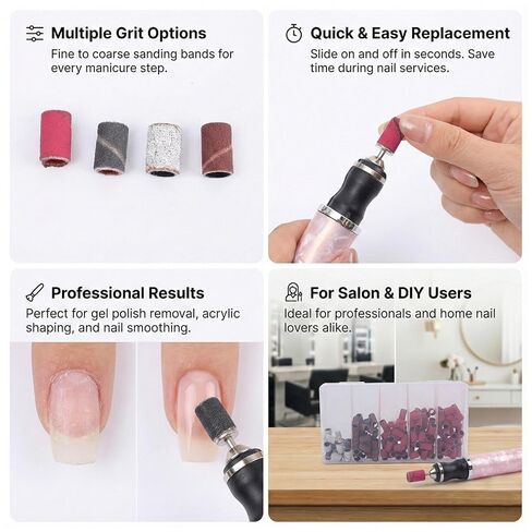 270Pcs/2Boxs Nail Sanding Ring Bands 80/120/180/240 Model Electric Manicure Accessories Sand Belt Nail Gel Polishing Pedicure Tool,19x9.8x2.9cm in Saudi Arabia