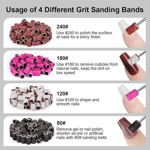 270Pcs/2Boxs Nail Sanding Ring Bands 80/120/180/240 Model Electric Manicure Accessories Sand Belt Nail Gel Polishing Pedicure Tool,19x9.8x2.9cm in Saudi Arabia