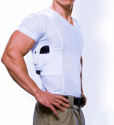 Mens Concealment V-Neck Compression Shirt, Black, Size: XXLarge in Kuwait