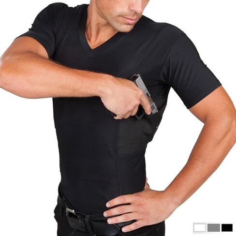 Mens Concealment V-Neck Compression Shirt, Black, Size: XXLarge in Kuwait