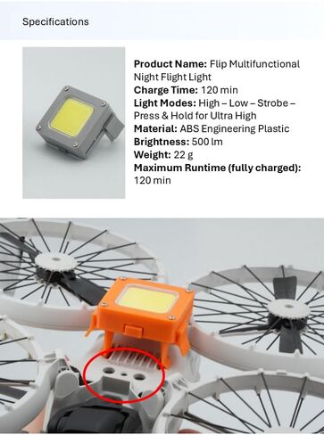 ملحق إضاءة الطيران الليلي متعدد الوظائف، ضوء LED عالي السطوع 900 لومن لطائرة DJI Flip بدون طيار، زاوية قابلة للتعديل، أوضاع عالية/منخفضة/ستروب، وقت تشغيل يصل إلى 120 دقيقة، خرزات LED ممتازة in Kuwait