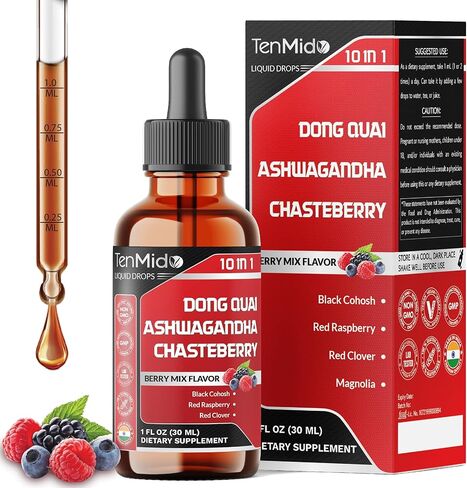 10in1 Liquid Dong Quai Supplement for Women with Ashwagandha, Chasteberry, Black Cohosh, Red Clover, Magnolia, Red Raspberry, Hops Flower, Lemon Balm, and Ginger - 30ml 1 Fl Oz in Saudi Arabia
