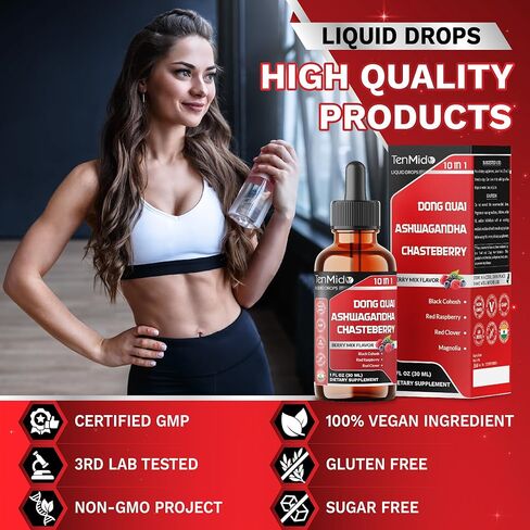 10in1 Liquid Dong Quai Supplement for Women with Ashwagandha, Chasteberry, Black Cohosh, Red Clover, Magnolia, Red Raspberry, Hops Flower, Lemon Balm, and Ginger - 30ml 1 Fl Oz in Saudi Arabia
