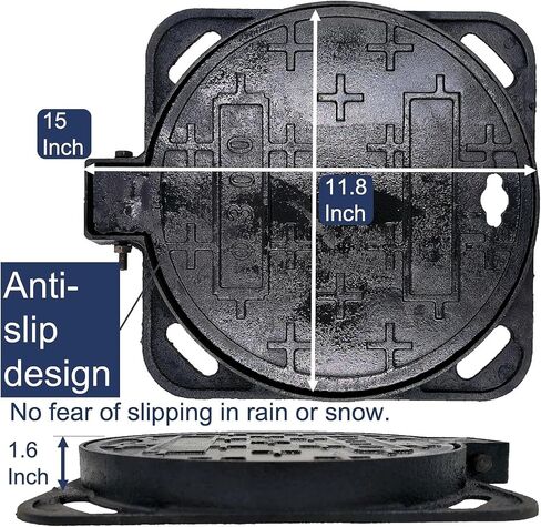 غطاء وإطار فتحة من الحديد الزهر مقاس 12 بوصة للأنابيب المموجة مقاس 12 بوصة، فئة B بوزن 28100 رطل، غطاء خزان الصرف الصحي للخدمة الشاقة مع قاعدة، غطاء بئر فحص أسود دائري مضاد للانزلاق (معرف حقيقي مقاس 11.8 بوصة) in Kuwait