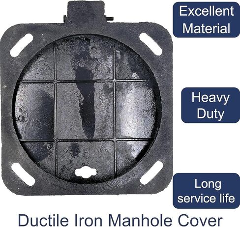 غطاء وإطار فتحة من الحديد الزهر مقاس 12 بوصة للأنابيب المموجة مقاس 12 بوصة، فئة B بوزن 28100 رطل، غطاء خزان الصرف الصحي للخدمة الشاقة مع قاعدة، غطاء بئر فحص أسود دائري مضاد للانزلاق (معرف حقيقي مقاس 11.8 بوصة) in Kuwait