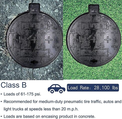 غطاء وإطار فتحة من الحديد الزهر مقاس 12 بوصة للأنابيب المموجة مقاس 12 بوصة، فئة B بوزن 28100 رطل، غطاء خزان الصرف الصحي للخدمة الشاقة مع قاعدة، غطاء بئر فحص أسود دائري مضاد للانزلاق (معرف حقيقي مقاس 11.8 بوصة) in Kuwait