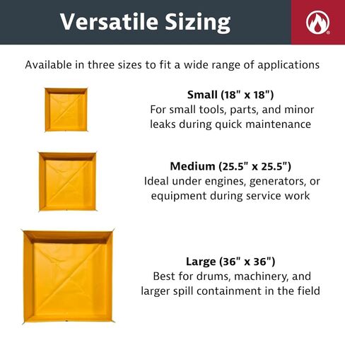Justrite Collapsible Utility Tray, 18" x 18" x 4", 5 Gallon Capacity Folding Oil Drip Tray for Under Car, Trucks, Machinery, 18oz Yellow PVC, Made in The USA, 28585 in Saudi Arabia