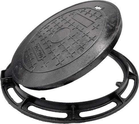 غطاء وإطار فتحة من الحديد الزهر مقاس 20 بوصة للأنابيب المموجة مقاس 18 بوصة، فئة B بوزن 28100 رطل، غطاء خزان الصرف الصحي للخدمة الشاقة مع قاعدة، غطاء بئر فحص أسود دائري مضاد للانزلاق (معرف حقيقي 19.7 بوصة) in Kuwait