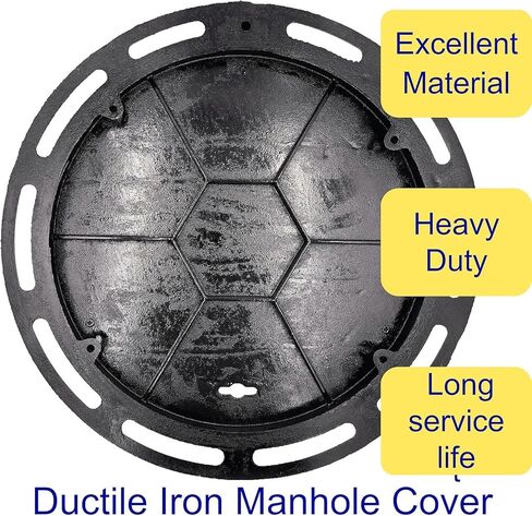 غطاء وإطار فتحة من الحديد الزهر مقاس 20 بوصة للأنابيب المموجة مقاس 18 بوصة، فئة B بوزن 28100 رطل، غطاء خزان الصرف الصحي للخدمة الشاقة مع قاعدة، غطاء بئر فحص أسود دائري مضاد للانزلاق (معرف حقيقي 19.7 بوصة) in Kuwait