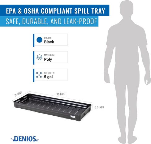 DENIOS® Spill Containment Trays - 5 Gallon Capacity | Heavy-Duty Spill Tray (39"X15"X3.5" in) for Industrial Use | Leak-Proof, Durable, Chemical-Resistant Pan in Kuwait