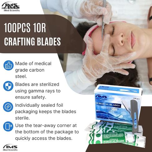 تشتمل مجموعة IMEDS Dermaplaning على شفرات Dermaplaning 10R (100 قطعة) مع مقبض مشرط رقم 3، وصندوق إزالة الشفرات، وملقط مرقئ، ومجموعة الكل في واحد لعلاجات العناية بالبشرة in Saudi Arabia
