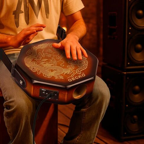 GECKO Octagonal Cajon Drum, Portable Hand Percussion Instrument with Detachable Strap & Carry Bag, Birchwood Body & Rich Sound (Built-in Pickup) in Kuwait