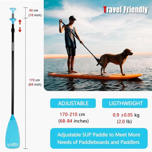 SUP Paddleboard Paddle with Aluminum Shaft and Nylon Blade, Lightweight Stand Up Paddle Board Oars, Adjustable170-210 cm/68-84 inch in Kuwait