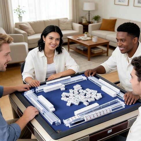 Mahjong Racks with Pushers, Convenient Rotating One-Piece Mahjong Rack and Multiplayer, Transparent 4-Piece Set in Kuwait