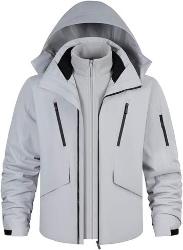 3-in-1 Hooded Jacket with Fleece Liner Windproof Waterproof Outdoor Coat in Saudi Arabia