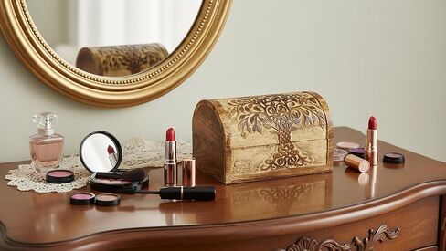 Great Birthday Gift Ideas Handmade Decorative Wooden Jewelry Box With Tree of Life Carvings Jewelry Organizer Keepsake Box Treasure Chest Trinket Holder Watch Box Storage Lock Box (Blue Wash Finish) in Kuwait