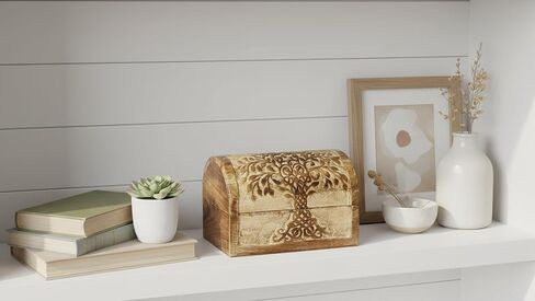 Great Birthday Gift Ideas Handmade Decorative Wooden Jewelry Box With Tree of Life Carvings Jewelry Organizer Keepsake Box Treasure Chest Trinket Holder Watch Box Storage Lock Box (Blue Wash Finish) in Kuwait