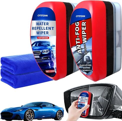 طارد المياه للزجاج الأمامي للسيارة ومعالجة مضادة للضباب - طقم طلاء زجاجي داخلي وخارجي سريع، رذاذ طارد للمطر للنوافذ والمرآة وحماية الطلاء - رؤية طويلة الأمد، عبوة من قطعتين in Kuwait