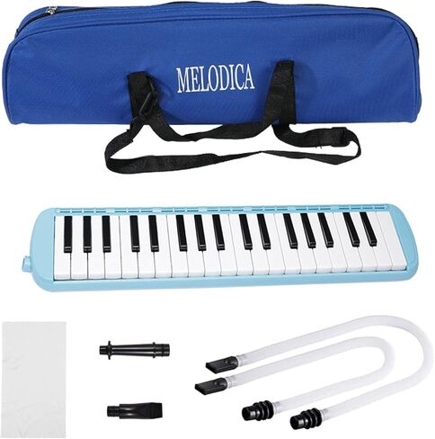 Melodica 37 Key Piano Keyboard, Pink Black Blue, Plastic Construction, 18.5 x 4.1 x 1.8 inch, with Carrying Bag, Blow Pipes, Nozzles and Cleaning Cloth in Saudi Arabia