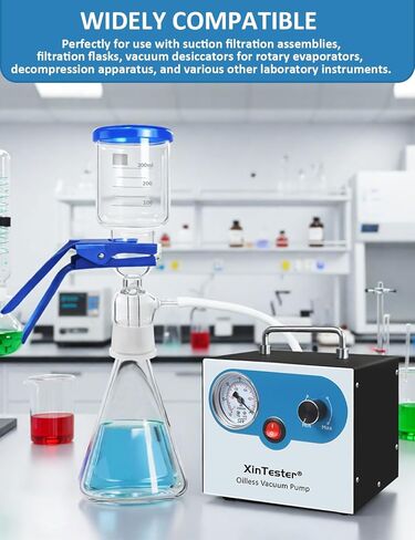 مضخة تفريغ بدون زيت من Xin Tester Lab، 15 لتر/الدقيقة 110-220 فولت قابلة للتعديل خالية من الزيت، مضخة تفريغ مزدوجة الضغط، محمولة وهادئة لترشيح السائل للمختبر الاحترافي in Kuwait