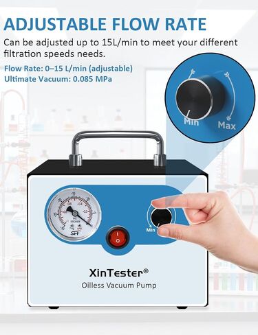 مضخة تفريغ بدون زيت من Xin Tester Lab، 15 لتر/الدقيقة 110-220 فولت قابلة للتعديل خالية من الزيت، مضخة تفريغ مزدوجة الضغط، محمولة وهادئة لترشيح السائل للمختبر الاحترافي in Kuwait
