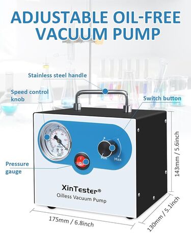 مضخة تفريغ بدون زيت من Xin Tester Lab، 15 لتر/الدقيقة 110-220 فولت قابلة للتعديل خالية من الزيت، مضخة تفريغ مزدوجة الضغط، محمولة وهادئة لترشيح السائل للمختبر الاحترافي in Kuwait