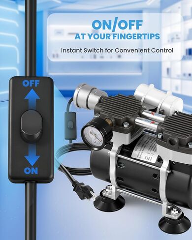 Oilless Vacuum Pump 50 L/Min with Power Switch 110V Lab Vacuum Pump with Vacuum Meter, Aluminum Silencer and 4 Stainless Steel Connectors for Laboratory Woodworking in Kuwait