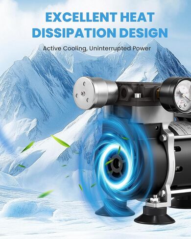 Oilless Vacuum Pump 50 L/Min with Power Switch 110V Lab Vacuum Pump with Vacuum Meter, Aluminum Silencer and 4 Stainless Steel Connectors for Laboratory Woodworking in Kuwait