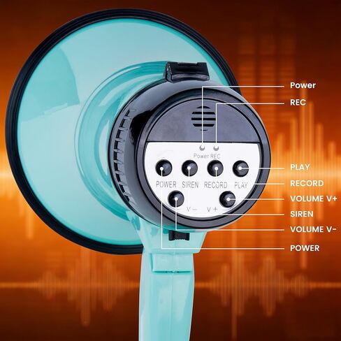 مكبر صوت مكبر صوت بولهورن بقدرة 20 وات، صفارة إنذار وتسجيل 240 ثانية، مكبر صوت محمول مع شاشة عرض للطاقة وحزام - أخضر فاتح in Kuwait