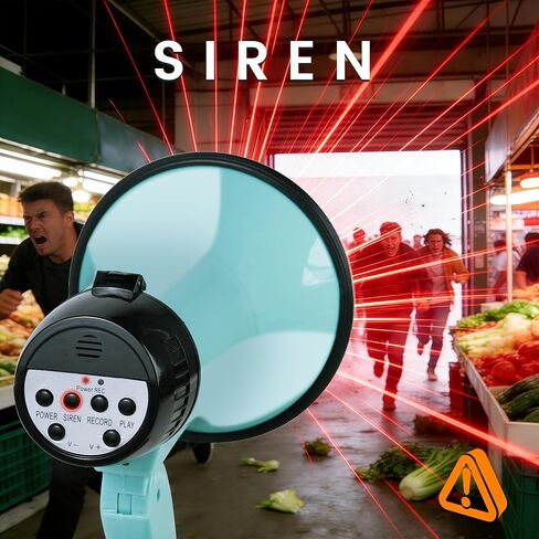 مكبر صوت مكبر صوت بولهورن بقدرة 20 وات، صفارة إنذار وتسجيل 240 ثانية، مكبر صوت محمول مع شاشة عرض للطاقة وحزام - أخضر فاتح in Kuwait