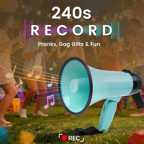 مكبر صوت مكبر صوت بولهورن بقدرة 20 وات، صفارة إنذار وتسجيل 240 ثانية، مكبر صوت محمول مع شاشة عرض للطاقة وحزام - أخضر فاتح in Kuwait