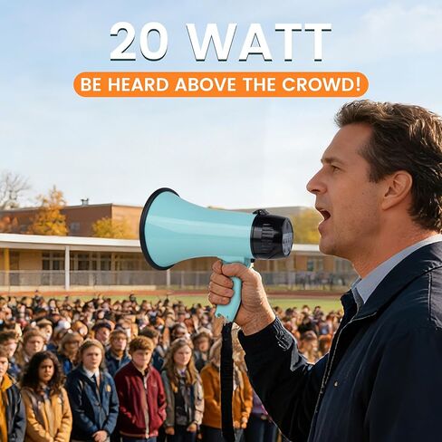 مكبر صوت مكبر صوت بولهورن بقدرة 20 وات، صفارة إنذار وتسجيل 240 ثانية، مكبر صوت محمول مع شاشة عرض للطاقة وحزام - أخضر فاتح in Kuwait