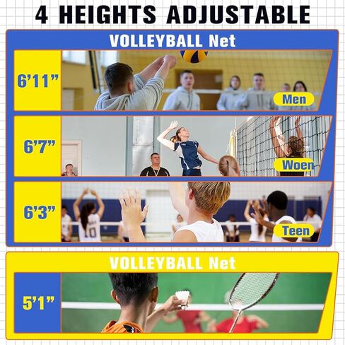 Adjustable Volleyball Poles for Backyard & Indoor Use - Heavy-Duty Du Banton with Wheels, 4 Heights (5ft-6.8ft), Complete Set with Volleyball Net for Adults & Stadium Garden Fun in Saudi Arabia