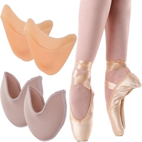 2 Pairs Soft Ballet Toe Pad Foot Care Toe (1 Pair Cotton Pointe Shoe Toes Pads & 1 Pair Silicone Gel Pad Pointe Shoes Protectors) Forefoot Wrap Pads for Women, Sponge Insoles in Saudi Arabia