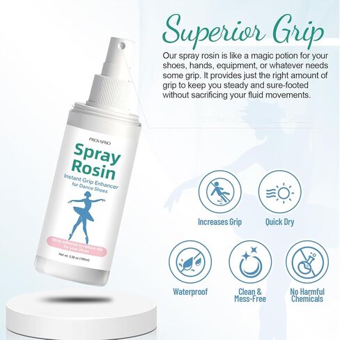 Spray Rosin for Dance Shoes, Grip Enhancer for Pointe Shoes, Soles, Ribbons, Anti-Slip Spray for Ballet, Jazz, Modern Dance, Ideal for Class, Stage or Competition, Clean & Portable 3.38 Oz in Kuwait