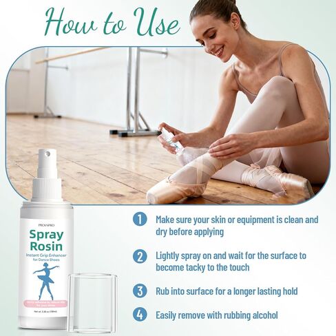 Spray Rosin for Dance Shoes, Grip Enhancer for Pointe Shoes, Soles, Ribbons, Anti-Slip Spray for Ballet, Jazz, Modern Dance, Ideal for Class, Stage or Competition, Clean & Portable 3.38 Oz in Kuwait