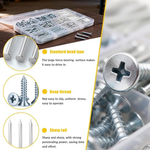 320Pcs Premium Hardware Nails & High Hardness Wood Screws Assortment Kit，1/2"-2"-11 Sizes Phillips Drive Flat Head, Common Nails,Wood Screws,Furniture Screw with Storage Box in Saudi Arabia