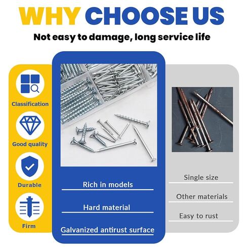 320Pcs Premium Hardware Nails & High Hardness Wood Screws Assortment Kit，1/2"-2"-11 Sizes Phillips Drive Flat Head, Common Nails,Wood Screws,Furniture Screw with Storage Box in Saudi Arabia