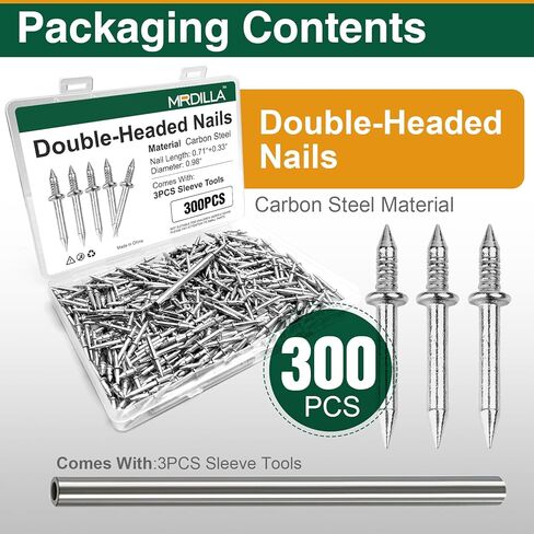 300 Pcs Double Headed Skirting Nails for Baseboards, Invisible No Mark Nails with 3 Sleeve Tools in Kuwait