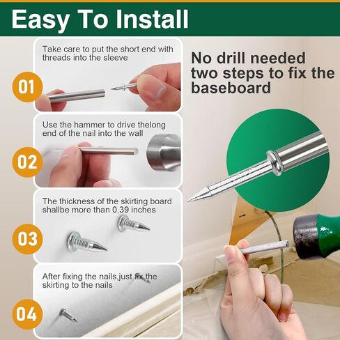 300 Pcs Double Headed Skirting Nails for Baseboards, Invisible No Mark Nails with 3 Sleeve Tools in Kuwait