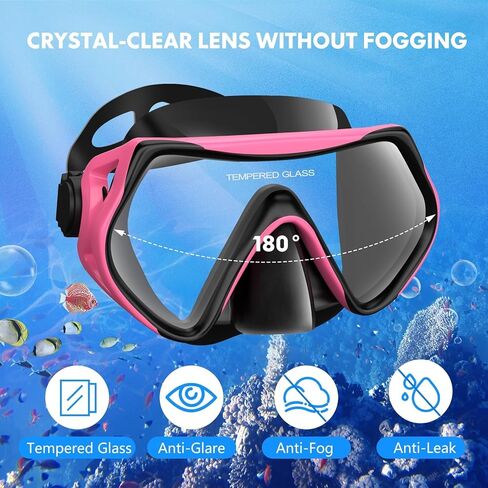 معدات الغطس للبالغين، مجموعة الغطس الجافة، قناع الغطس، رؤية بانورامية واسعة 180 درجة، معدات الغطس الاحترافية، قناع الغطس بحرية (أسود + وردي) in Kuwait